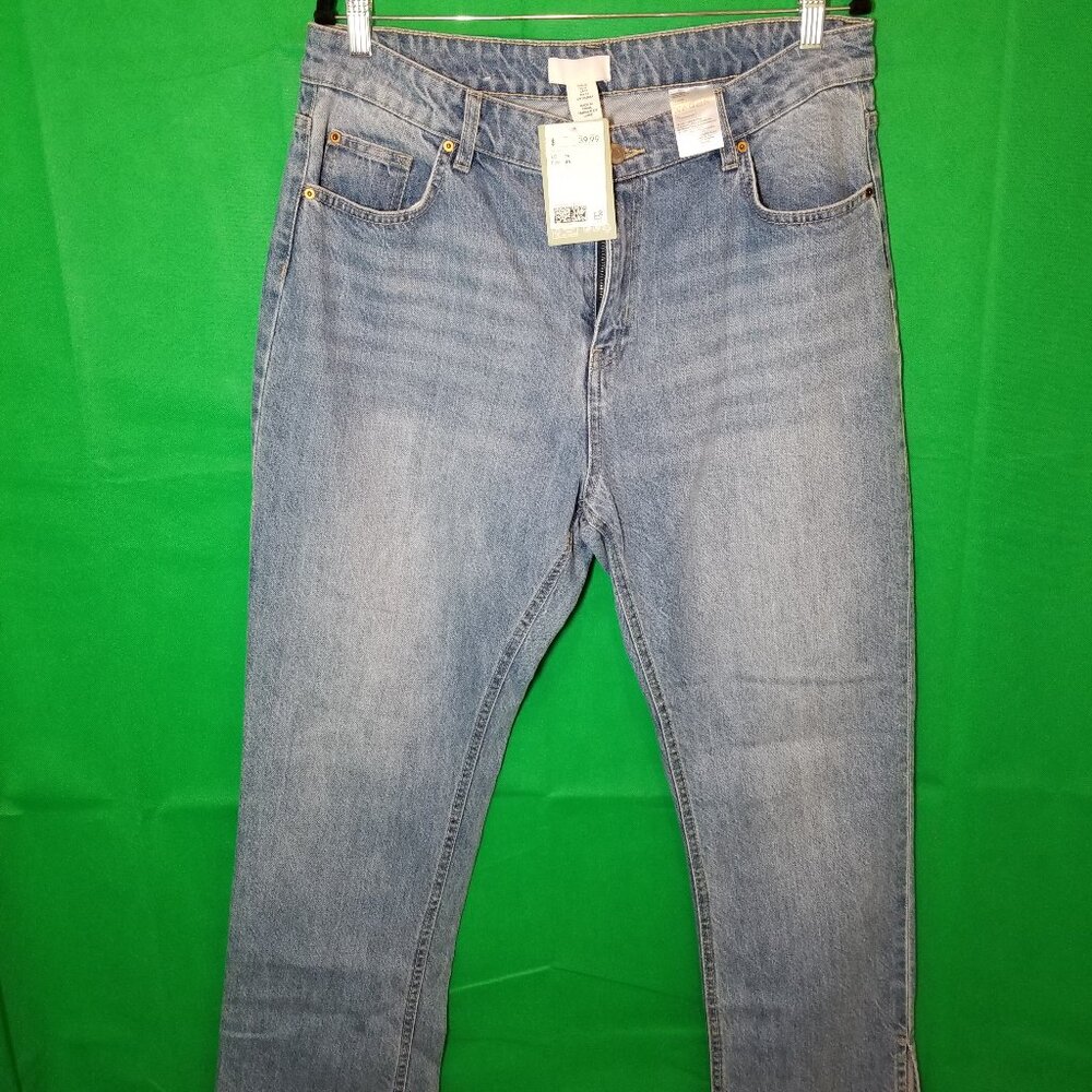 H&M Women's Straight Boot Cut Denim Blue Jeans Size 14 Ankle Slit New With Tags